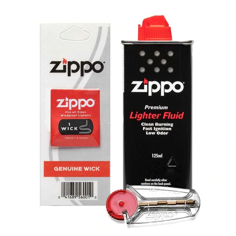 ZIPPO - Pack Bencina Zippo 125ml + 6 Piedras Zippo + 1 Mecha Zippo