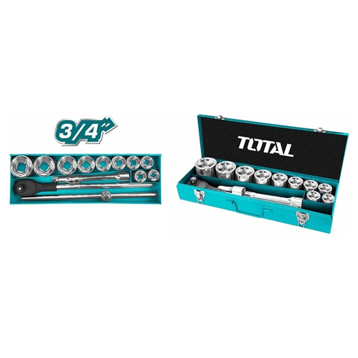 TOTAL TOOLS - Kit Set Juego De Dados Chicharra Cuadrante 3/4 15 Pcs