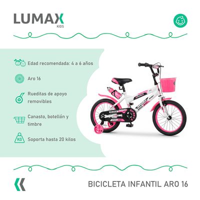 Imagen 2 del producto Bicicleta Infantil Aro 16 Rosado Con Rueditas
