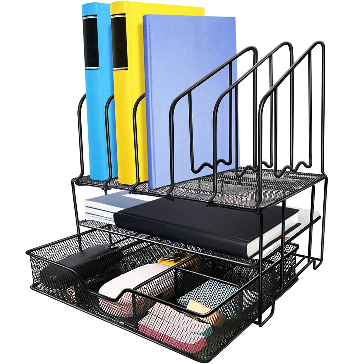 NEWO - Organizador de escritorio oficina metálico con cajón