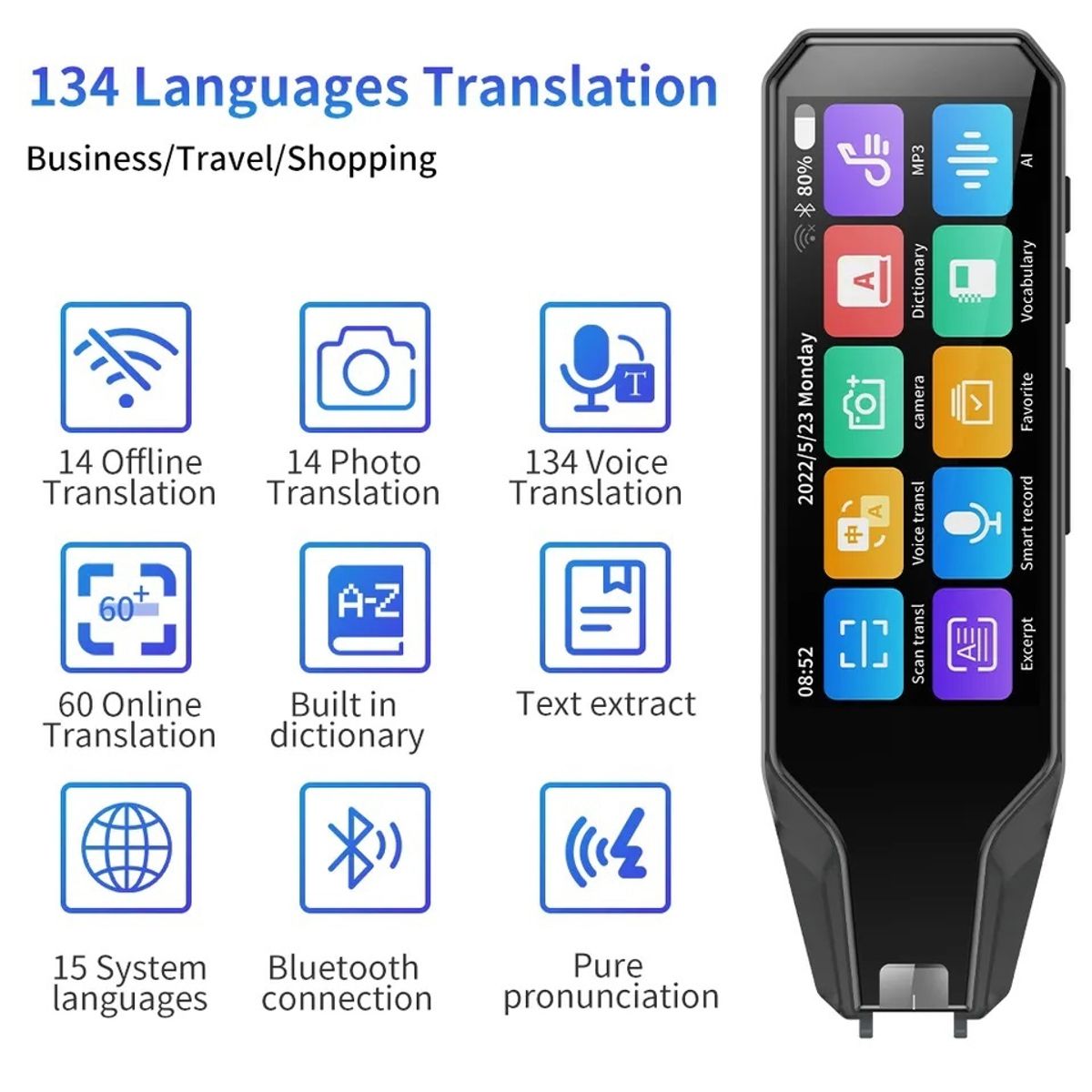 GENERICO - Lápiz Traductor Portátil Inteligente 134 Idiomas Escáner y Traductor en Línea y sin Conexión