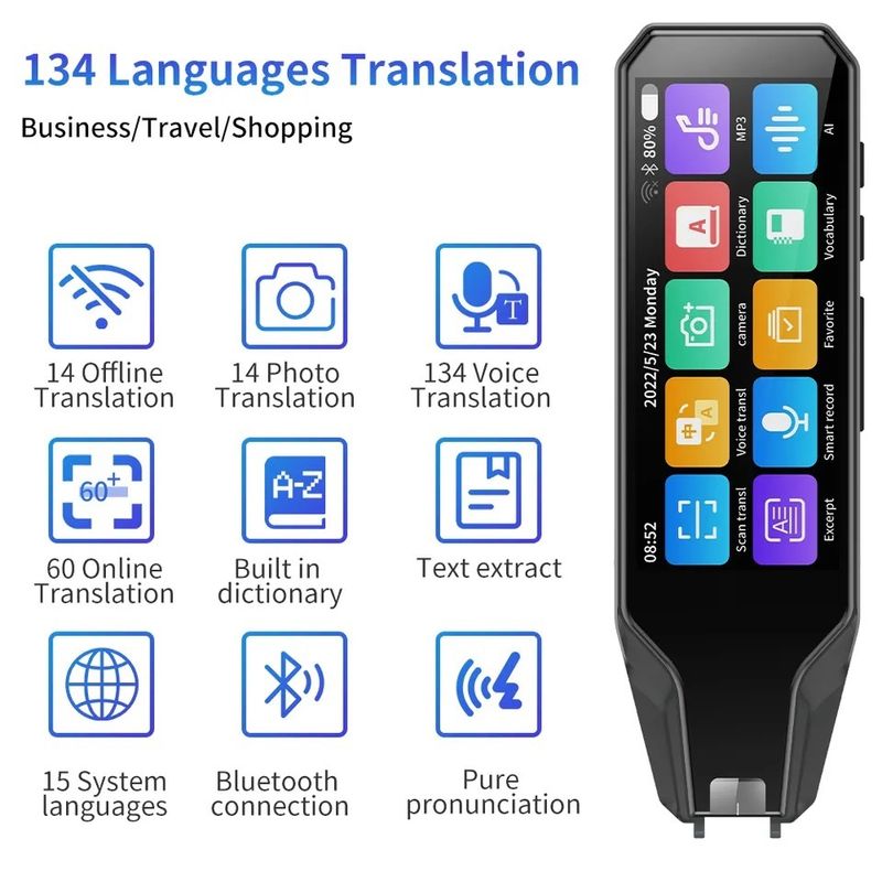 GENERICO - Lápiz Traductor Portátil Inteligente 134 Idiomas Escáner y Traductor