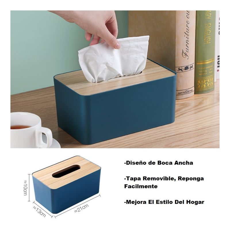 GENERICO - Dispensador Pañuelos Caja Porta Servilletas Azul Tapa Madera
