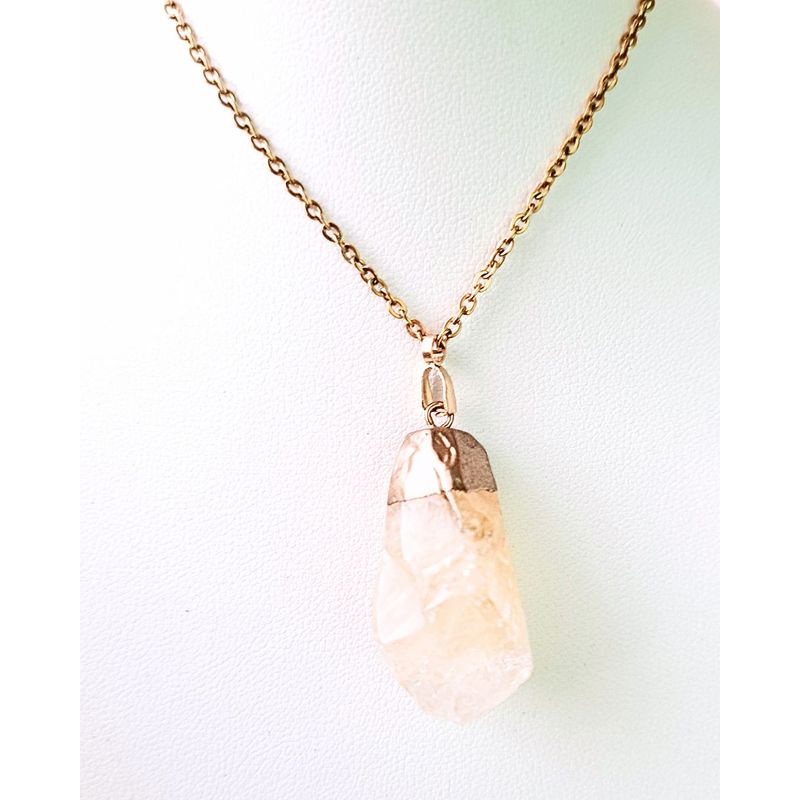 GENERICO - Collar de acero dorado con piedra citrino