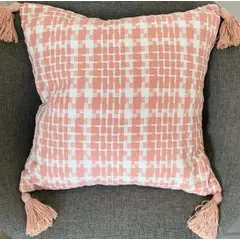 GENERICO - COJÍN TEJIDO ESTILO PIED DE POULE 45 CM X 45 CM ROSADO