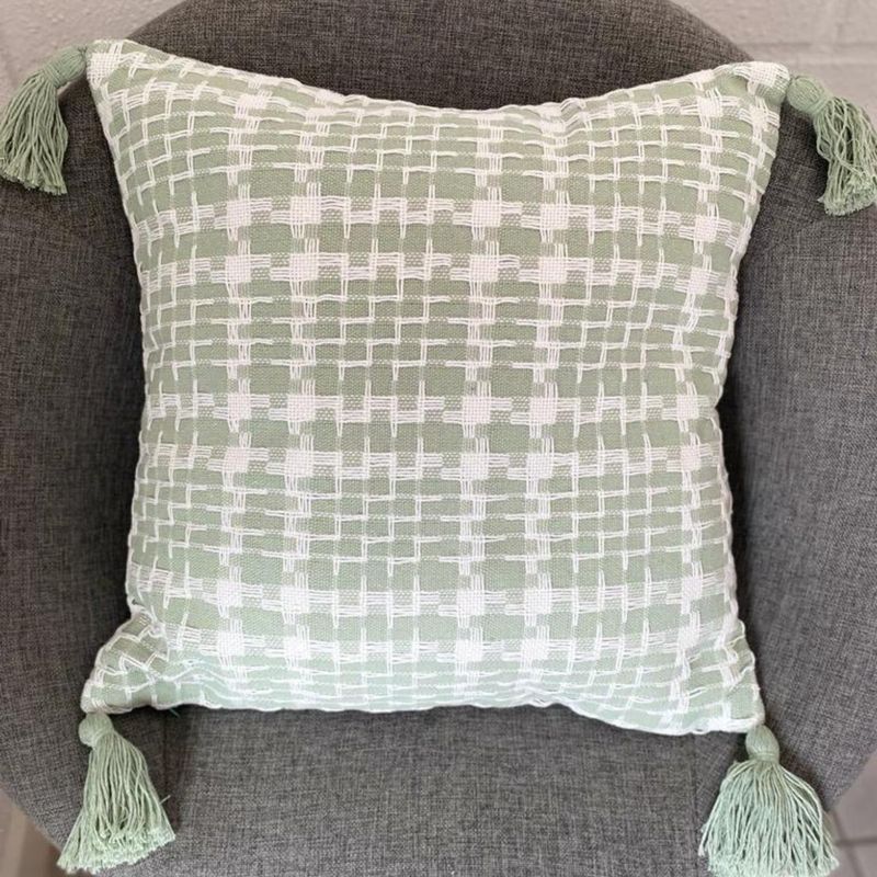 GENERICO - COJÍN TEJIDO ESTILO PIED DE POULE 45 CM X 45 CM VERDE MENTA