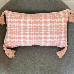GENERICO - COJÍN RECTANGULAR TEJIDO ESTILO PIED DE POULE 30 CM X 50 CM ROSADO