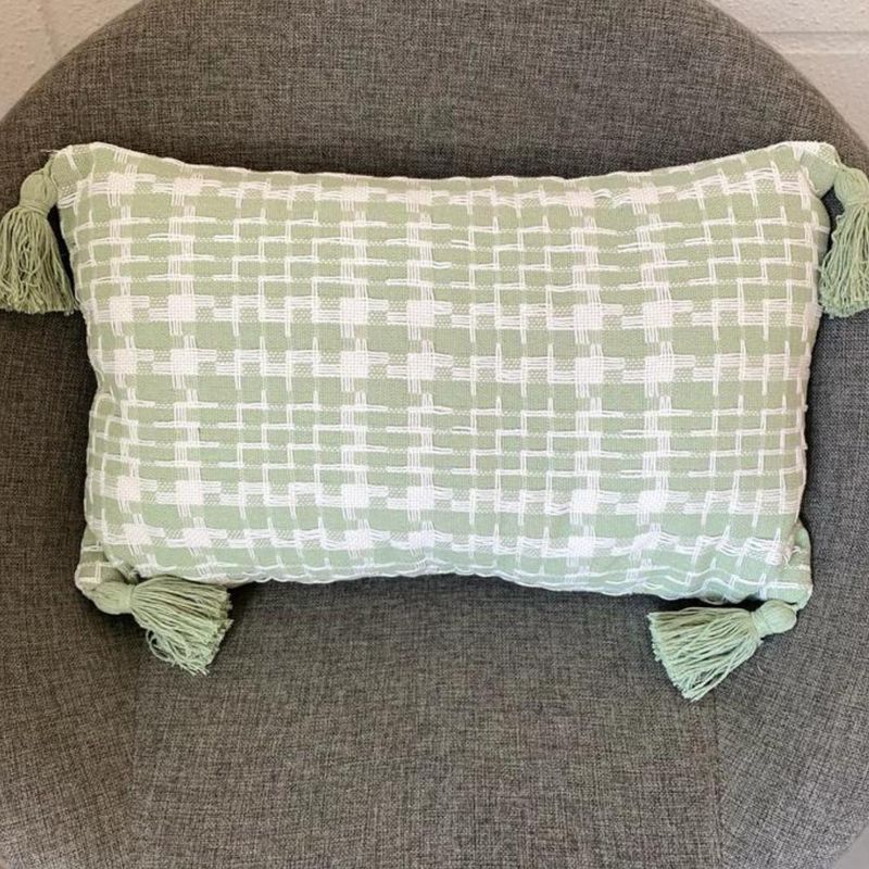 GENERICO - COJÍN RECTANGULAR TEJIDO ESTILO PIED DE POULE 30 CM X 50 CM VERDE MENTA