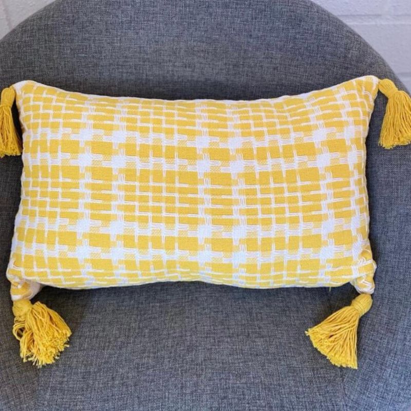 GENERICO - COJÍN RECTANGULAR TEJIDO ESTILO PIED DE POULE 30 CM X 50 CM MOSTAZA
