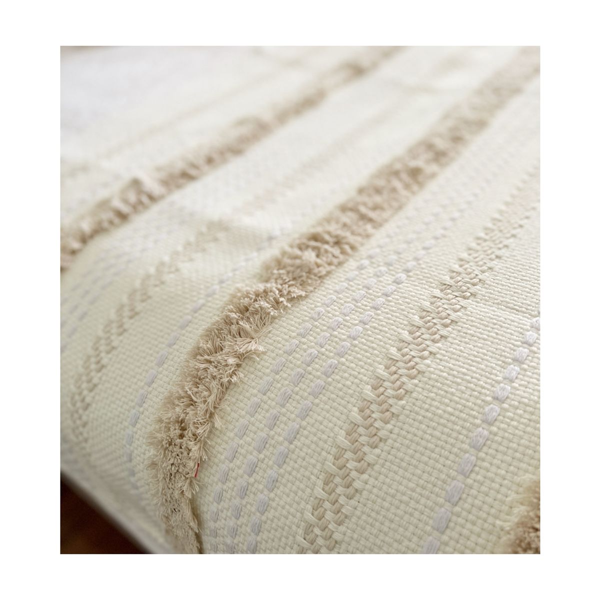 GENERICO - Set Piecera Boho Líneal Crudo 210x60cms + 2 fundas cojín 45x45cms