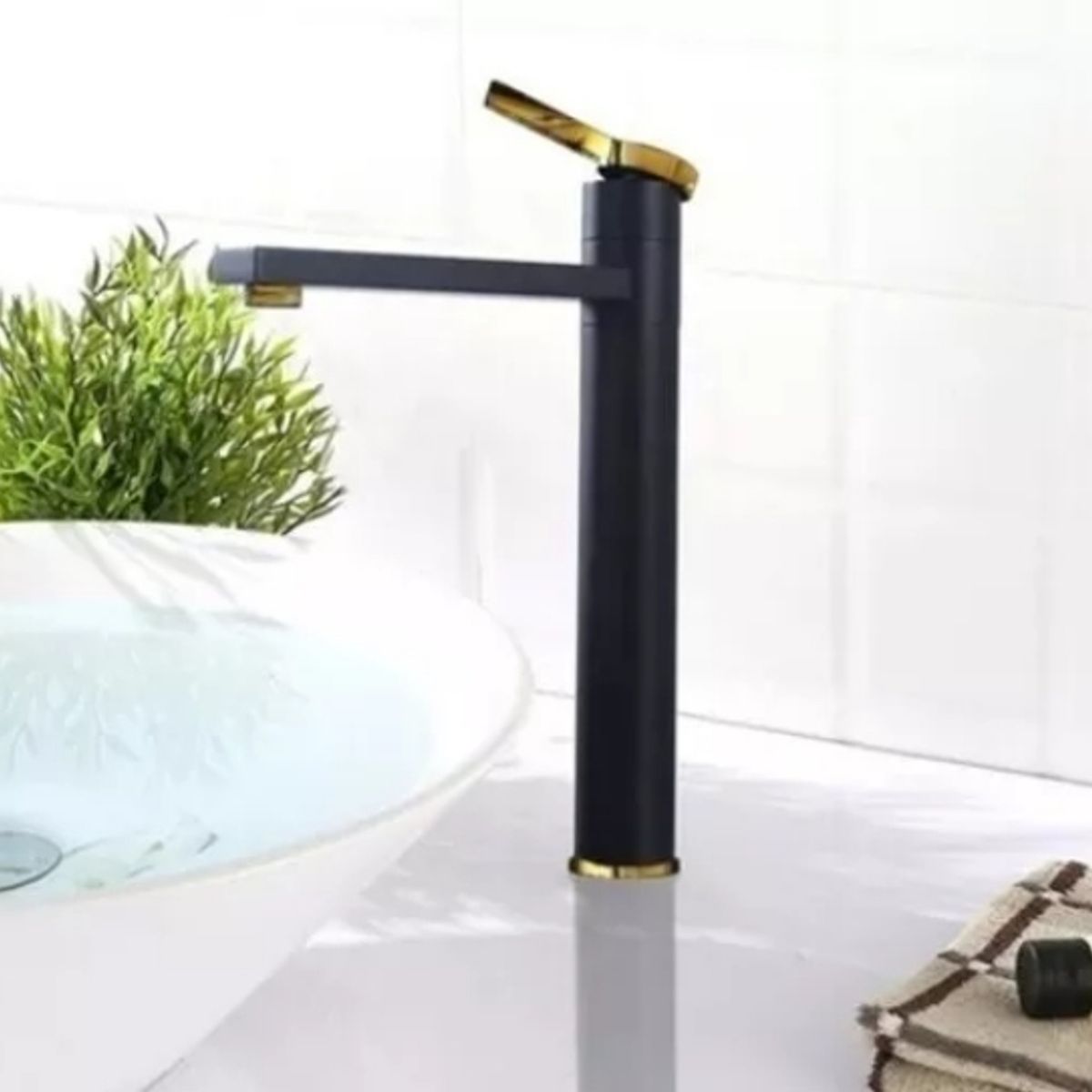GENERICO - Llave Grifo Alto de 30 cm Negro Mate con Dorado para Vanitorios