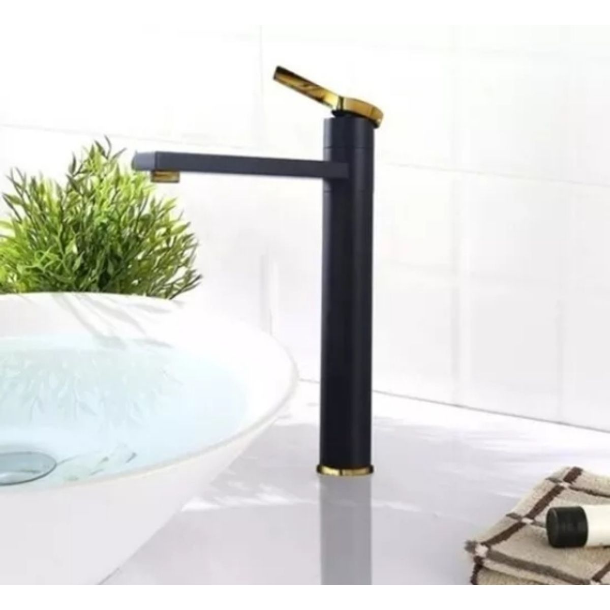 GENERICO - Llave Grifo Alto de 30 cm Negro Mate con Dorado para Vanitorios