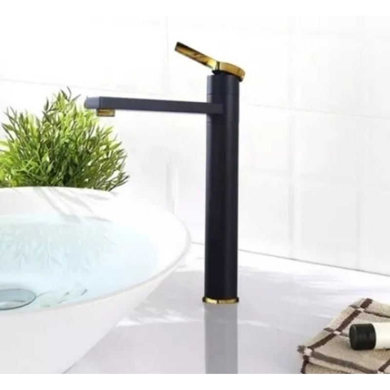 GENERICO - Llave Grifo Alto de 30 cm Negro Mate con Dorado para Vanitorios