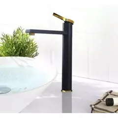 GENERICO - Llave Grifo Alto de 30 cm Negro Mate con Dorado para Vanitorios