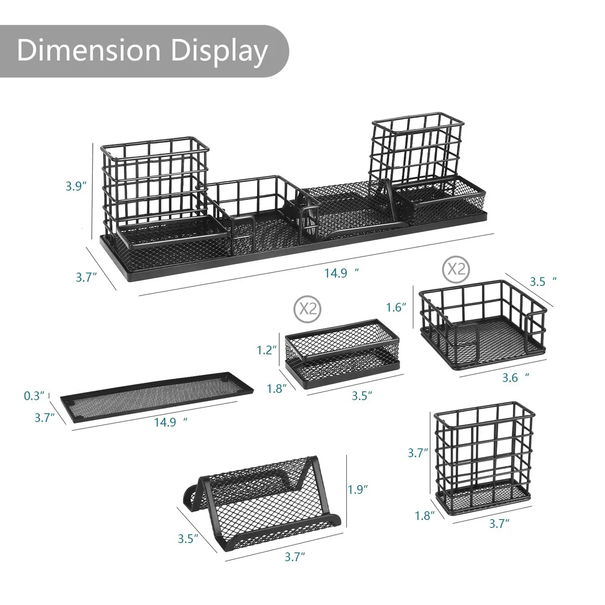 EVERSO - Pack 7 De Organización Oficina De Lápices De Metal Negro