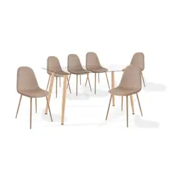 KLIK - Comedor mesa de vidrio 120x80 + 6 Sillas Spoon Terciopelo beige