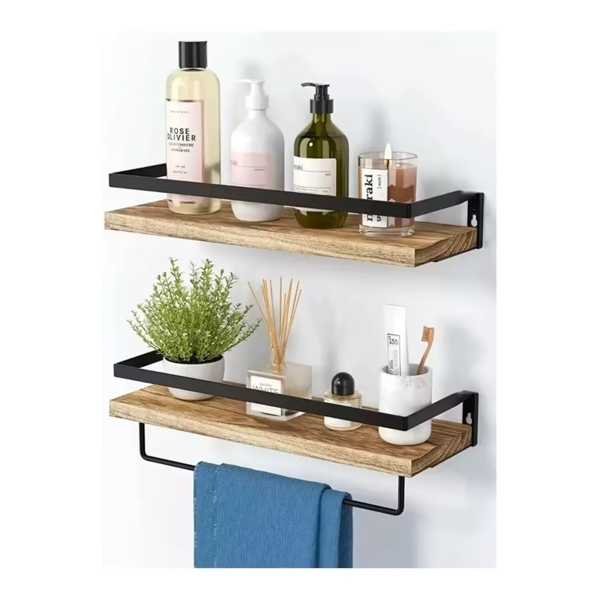 RAGNAR - Repisas Flotantes De Madera Modernas Kit X2 Café Claro