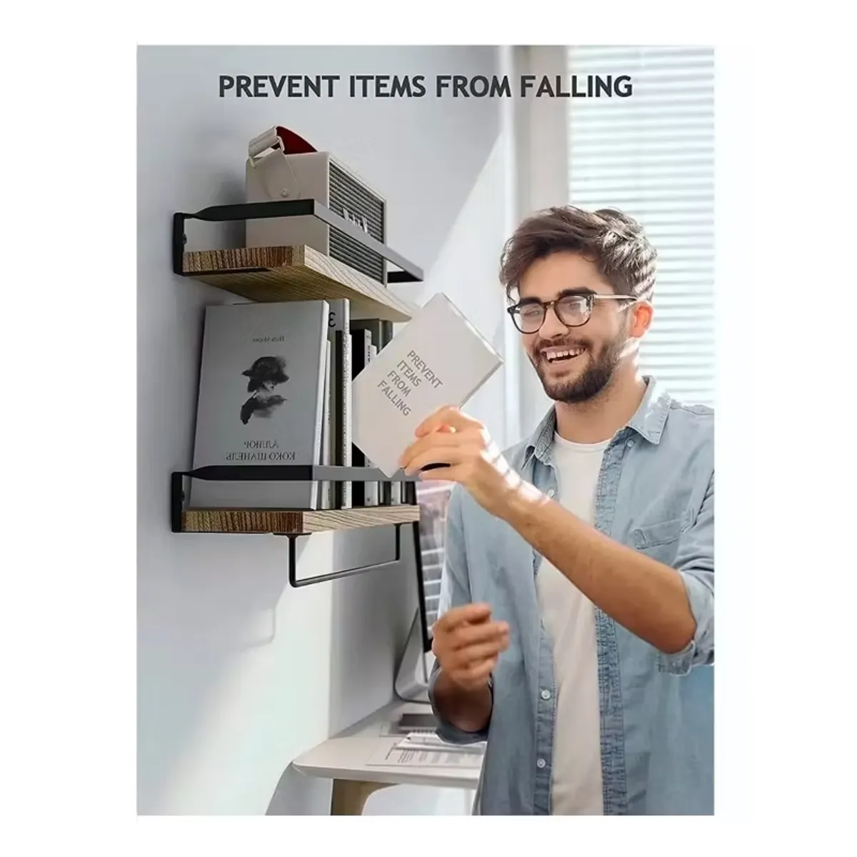 RAGNAR - Repisas Flotantes De Madera Modernas Kit X2 Café Claro