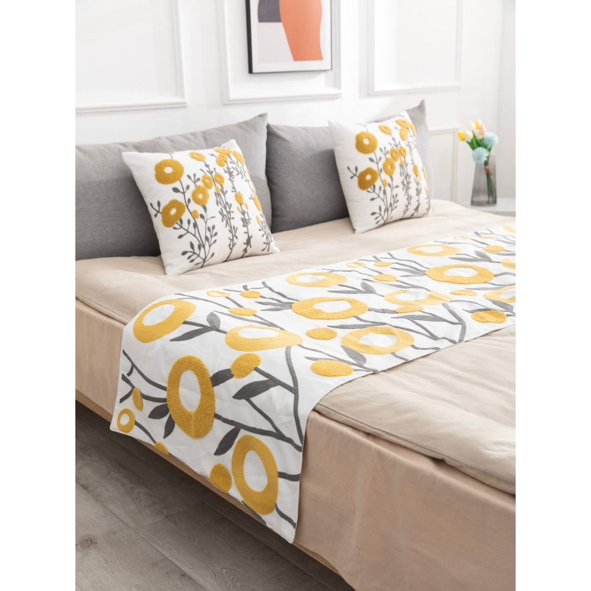 ANGELES DEL HOGAR - Pieceras Bordada + 2 Fundas De Cojin 2 plazas/King