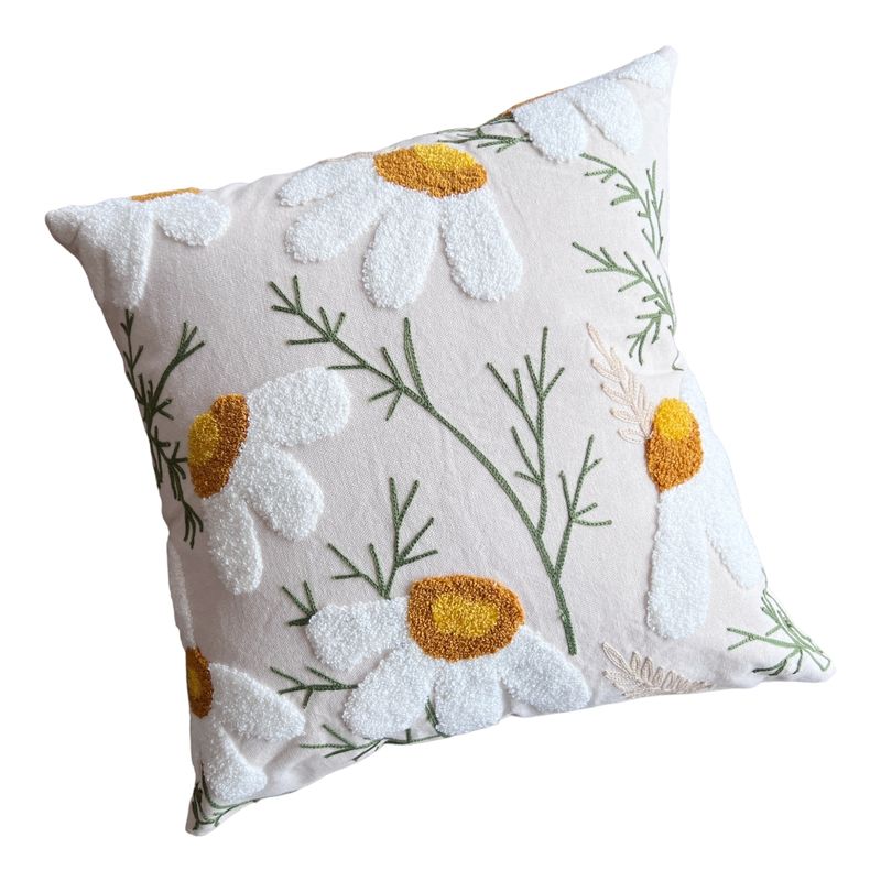 MANDIRHOME - Funda de Cojín Bordado Margaritas 2023 45x45cms