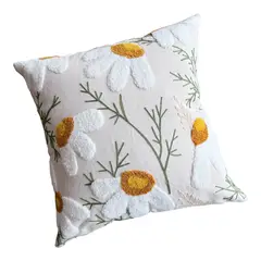 MANDIRHOME - Funda de Cojín Bordado Margaritas 2023 45x45cms