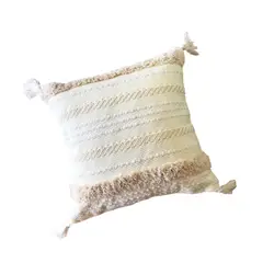 MANDIRHOME - Funda de Cojín Boho Crudo Aplicaciones Líneas Borlas Cuadrada