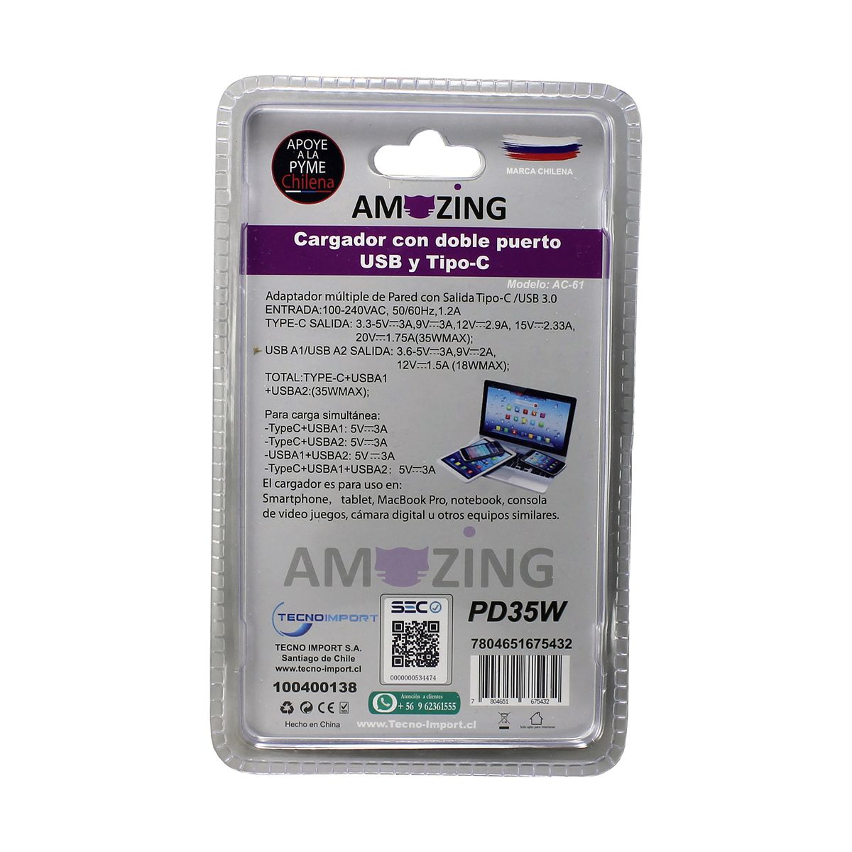 AMAZING - Cargador Rápido de pared 35W Tipo C