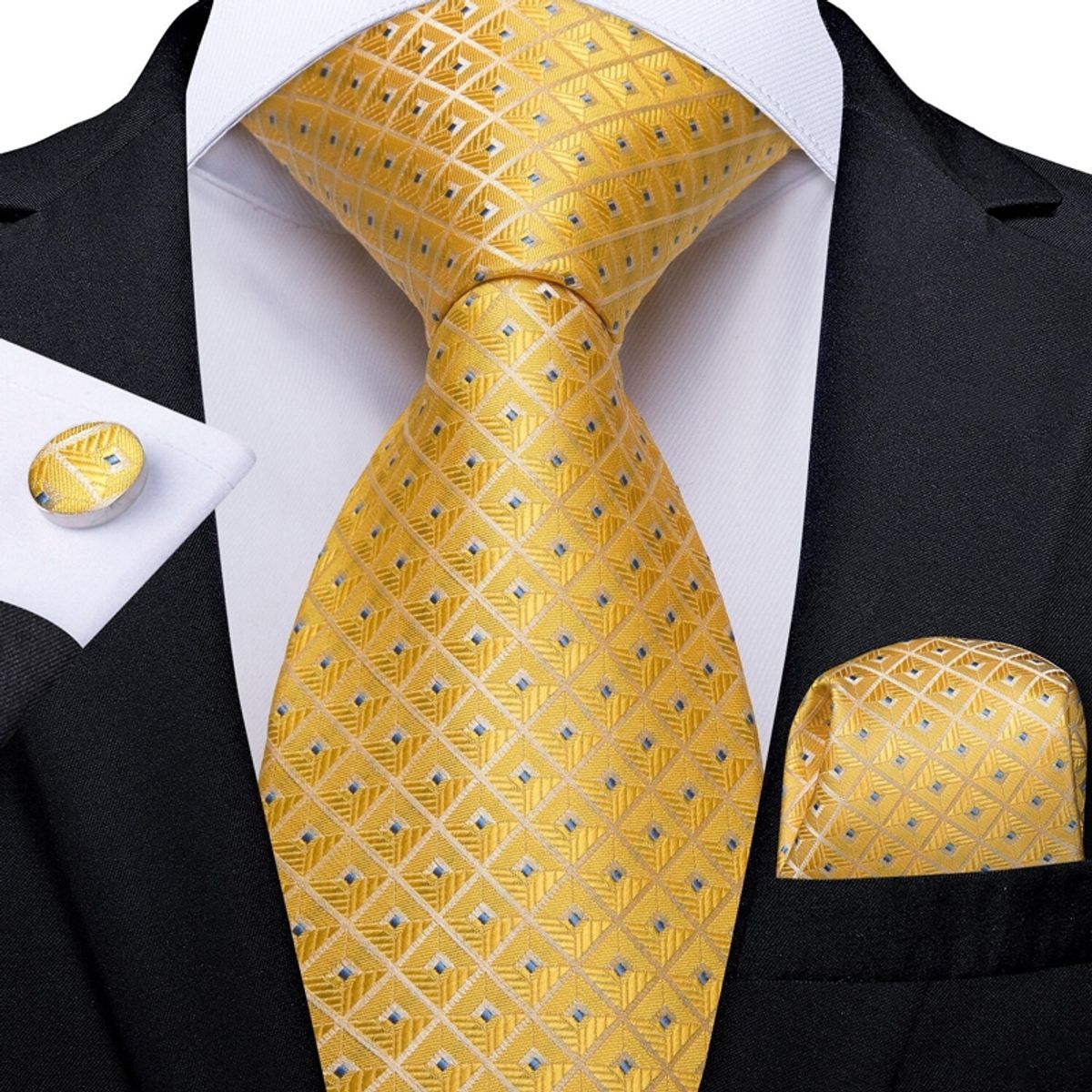SONEC - Set Corbata Hombre Seda con Pañuelo Colleras Modelos Multitono En Caja
