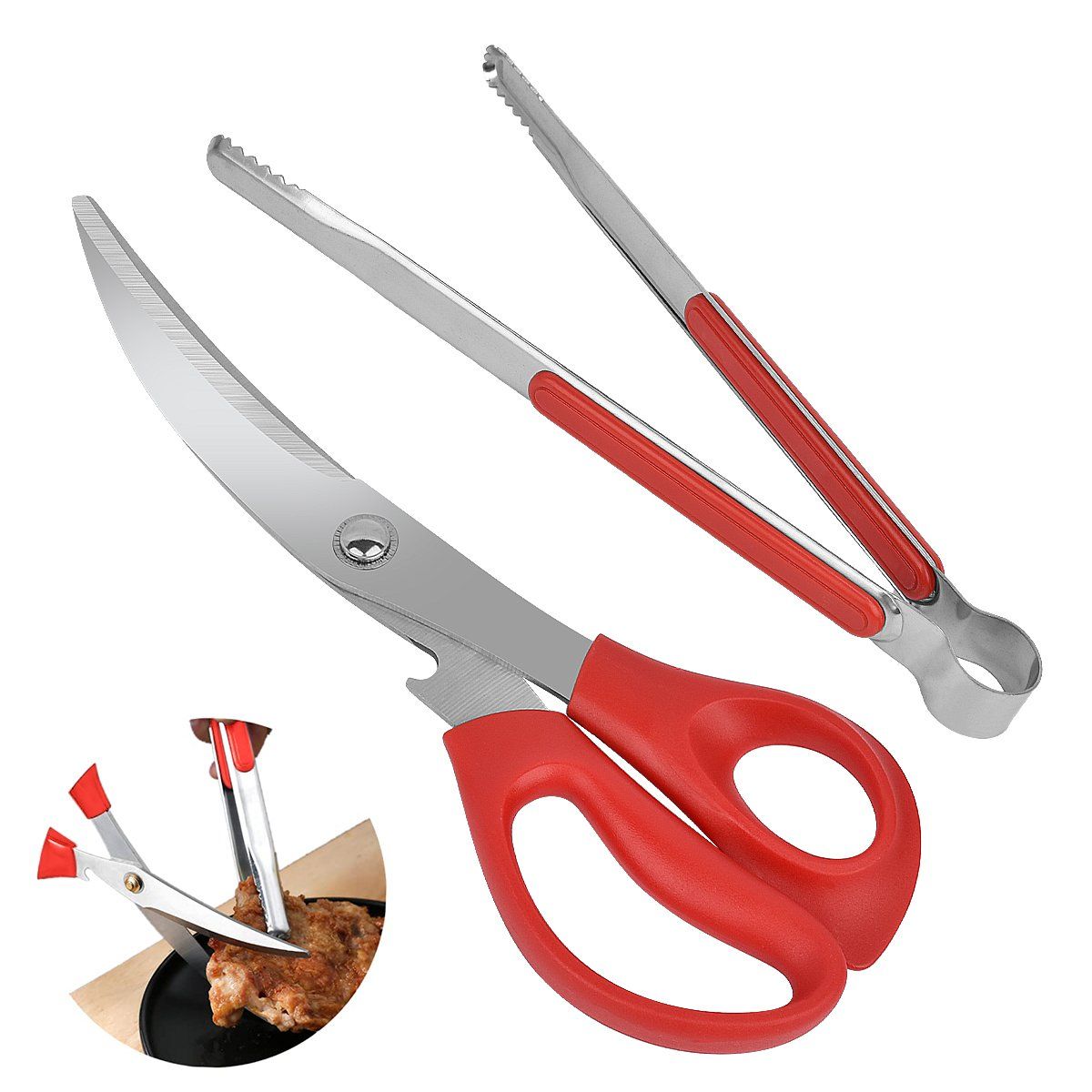 AIZO - Pinzas Tijeras Tenazas Cocina Asados Bbq Acero Inox Abs