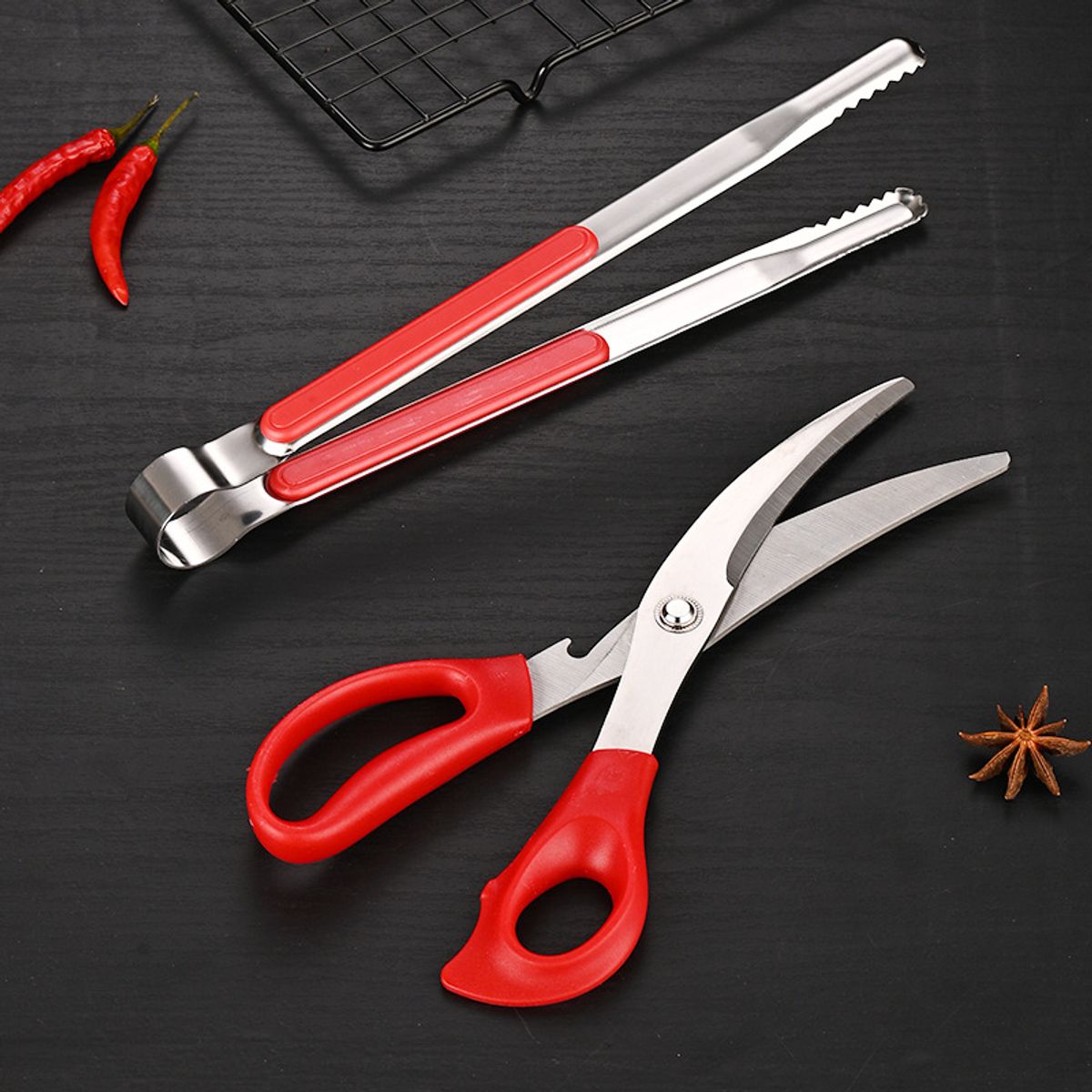 AIZO - Pinzas Tijeras Tenazas Cocina Asados Bbq Acero Inox Abs