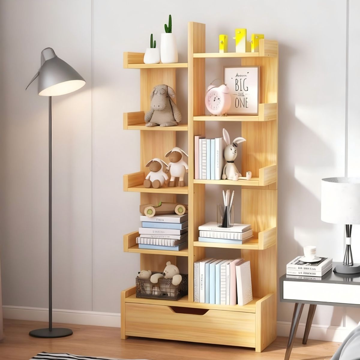 AIZO - Escritorio Organizador Estantes De Madera 10 Pisos Con Cajón