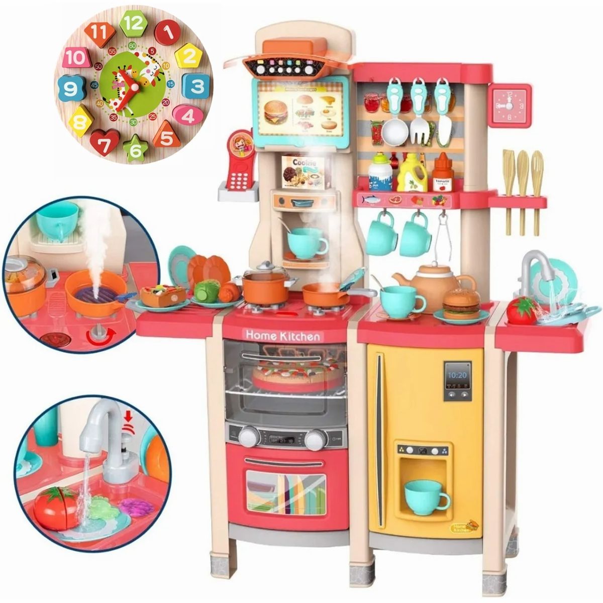 GENERICO - Cocina De Juguete Rosada con más de 65 Accesorios Y 100 Cm Altura