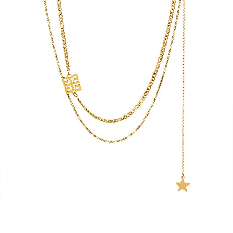 GENERICO - Collar Doble de Acero Bañado en Oro 18K - Stella Gold