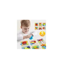 GENERICO - Pack 6 Puzzles Rompecabezas Madera 3d Montessori Para Niños