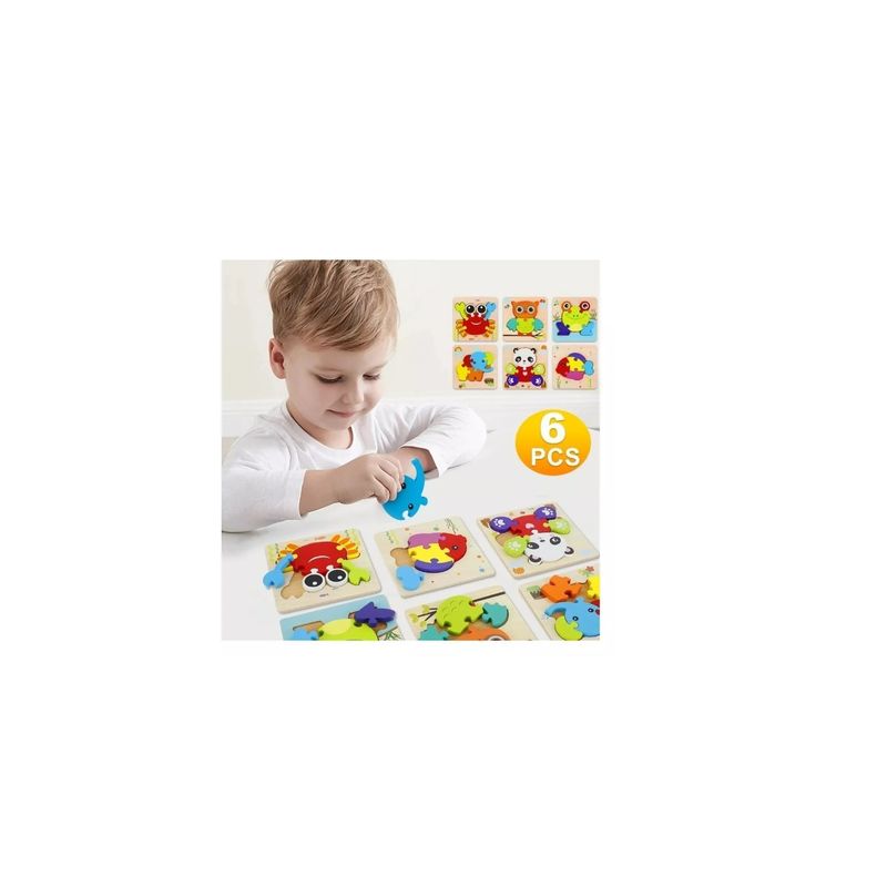 GENERICO - Pack 6 Puzzles Rompecabezas Madera 3d Montessori Para Niños