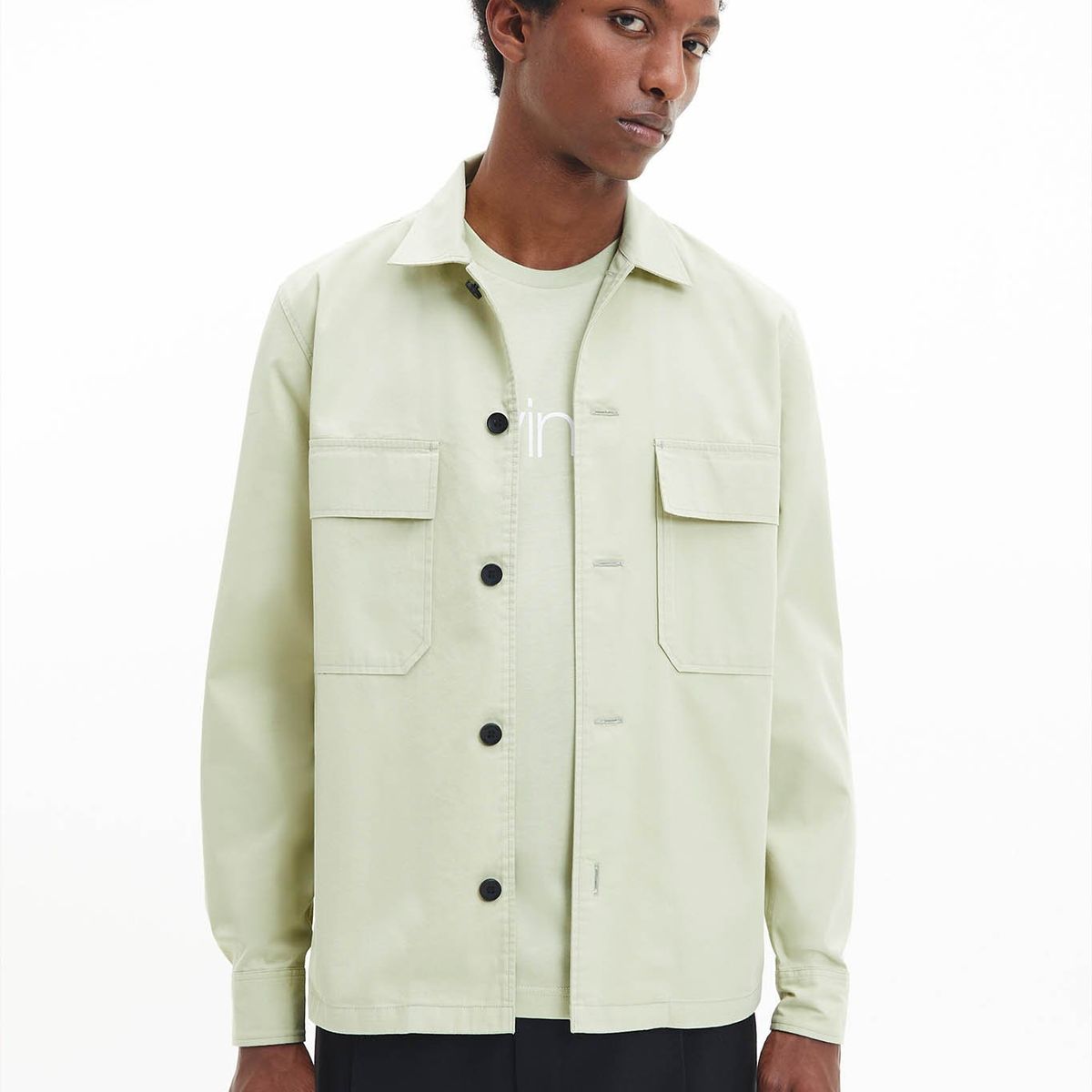 CALVIN KLEIN - Chaqueta estilo camisa de mezcla de sarga Verde Calvin Klein