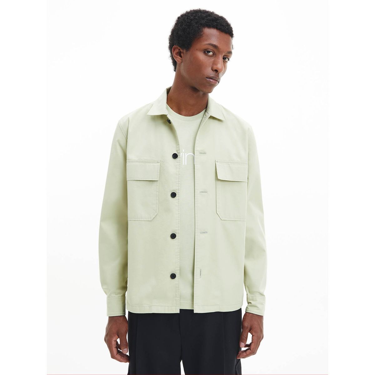 CALVIN KLEIN - Chaqueta estilo camisa de mezcla de sarga Verde Calvin Klein