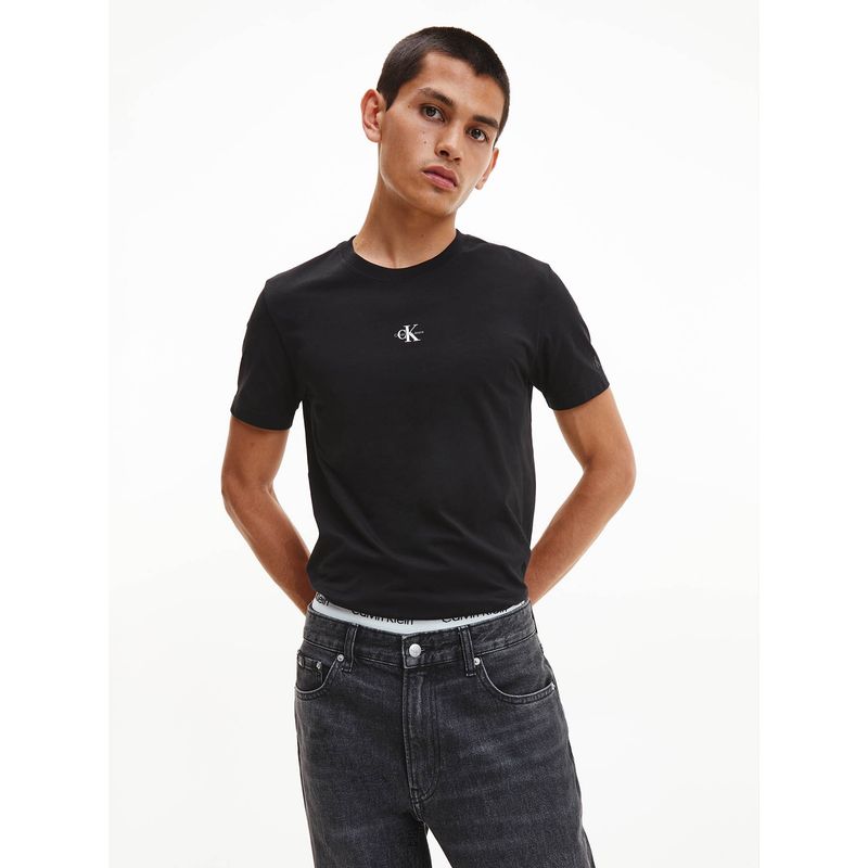 CALVIN KLEIN - Camiseta De Algodón Orgánico Con Monograma Negro Calvin Klein