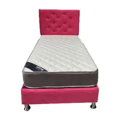 MUEBLES HVM - Cama HVM 1P Rosado Felpa Pmetal