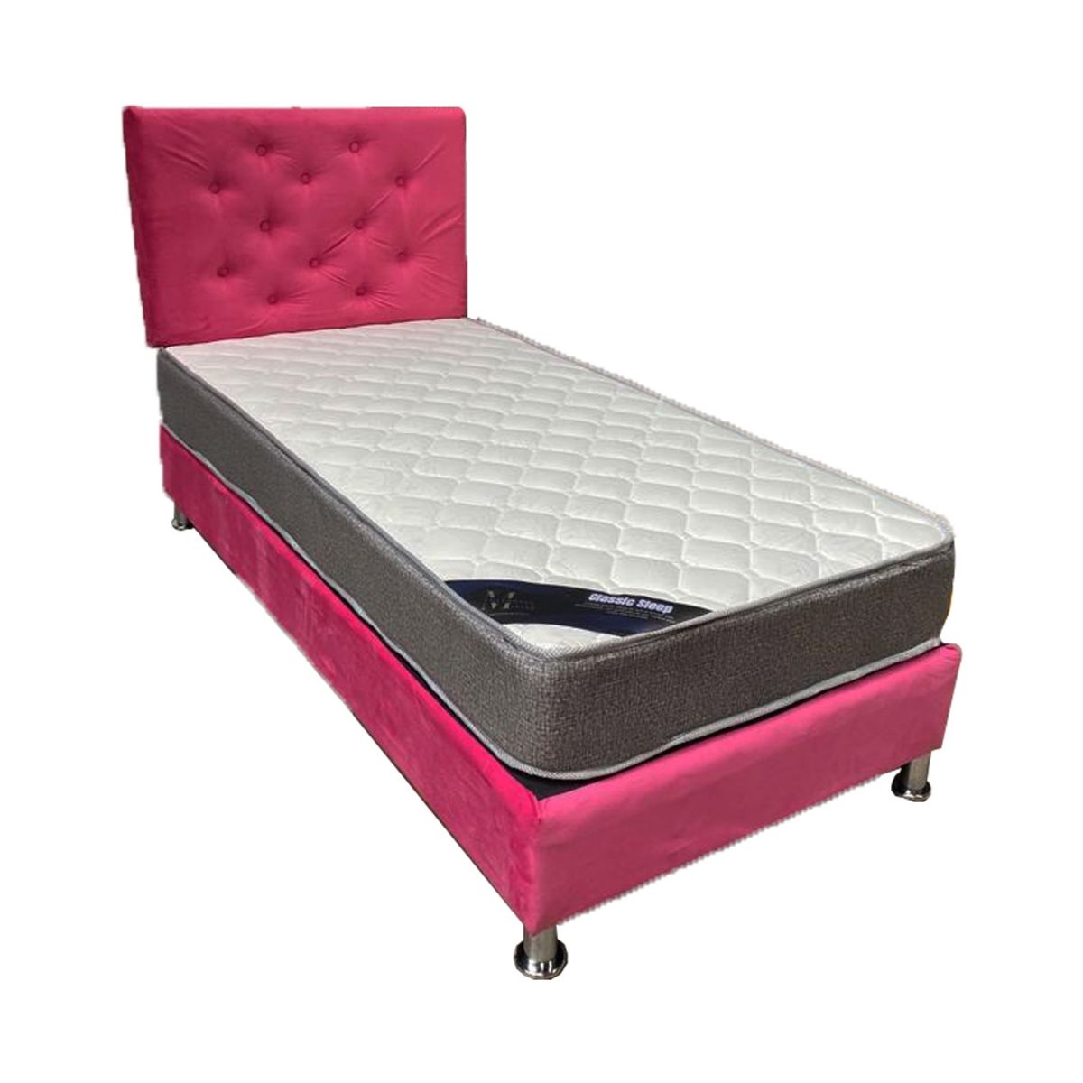MUEBLES HVM - Cama HVM 1P Rosado Felpa Pmetal