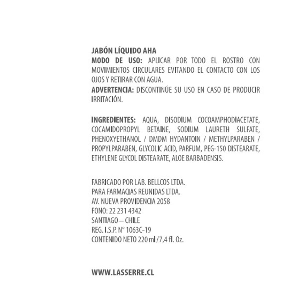 LASSERRE COSMETIQUE - Jábon Líquido AHA 220 ml Lasserre Cosmétique