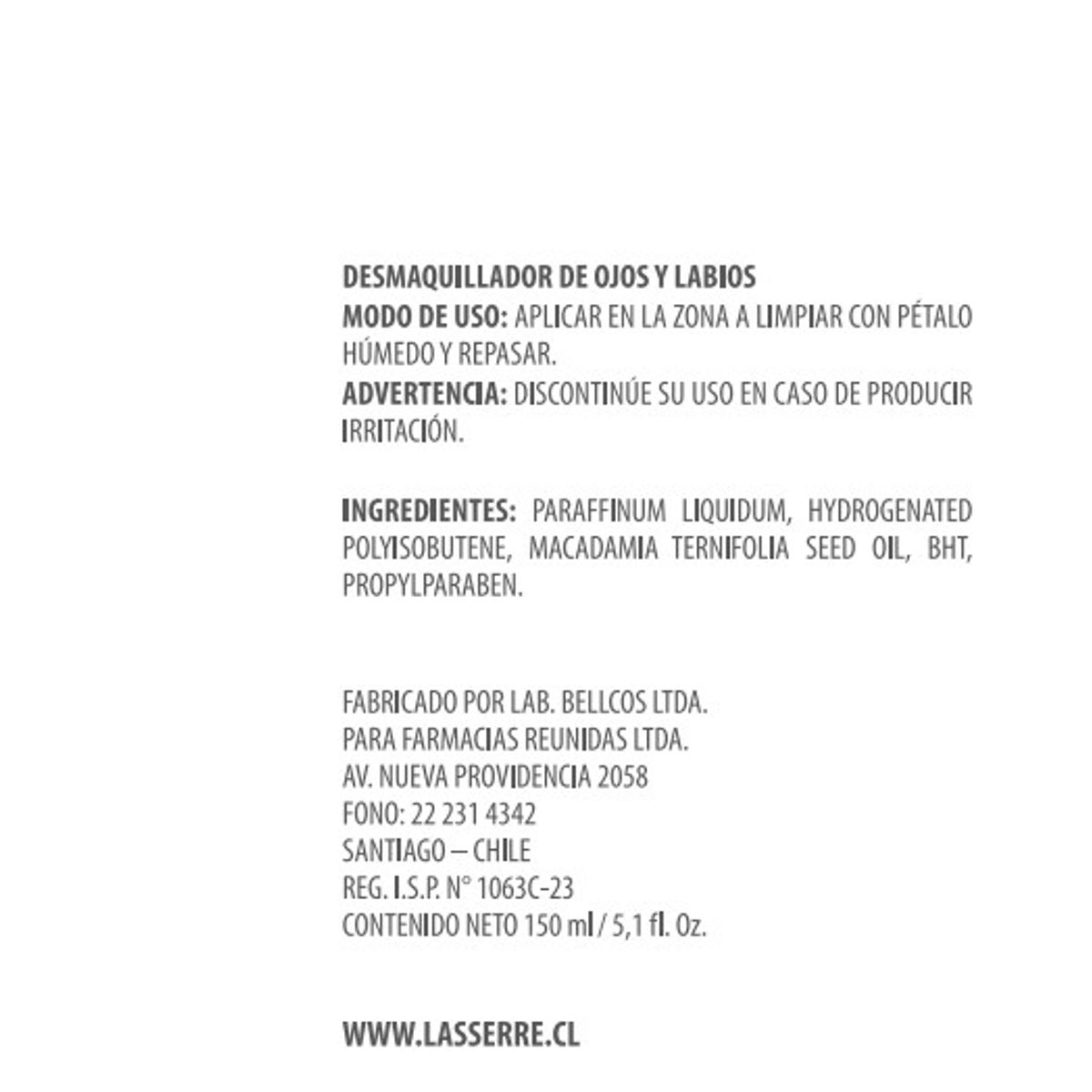 LASSERRE COSMETIQUE - Desmaquillador de Ojos y Labios 150 ml Lasserre Cosmétique