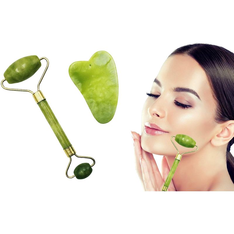 GENERICO - Rodillo + Piedra Jade Masaje Facial  Piedra Gua Sha