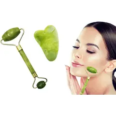 GENERICO - Rodillo + Piedra Jade Masaje Facial Piedra Gua Sha