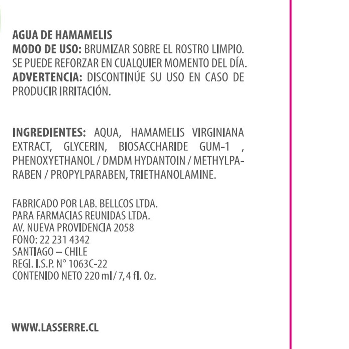 LASSERRE COSMETIQUE - Agua de Hamamelis 220 ml Lasserre Cosmétique