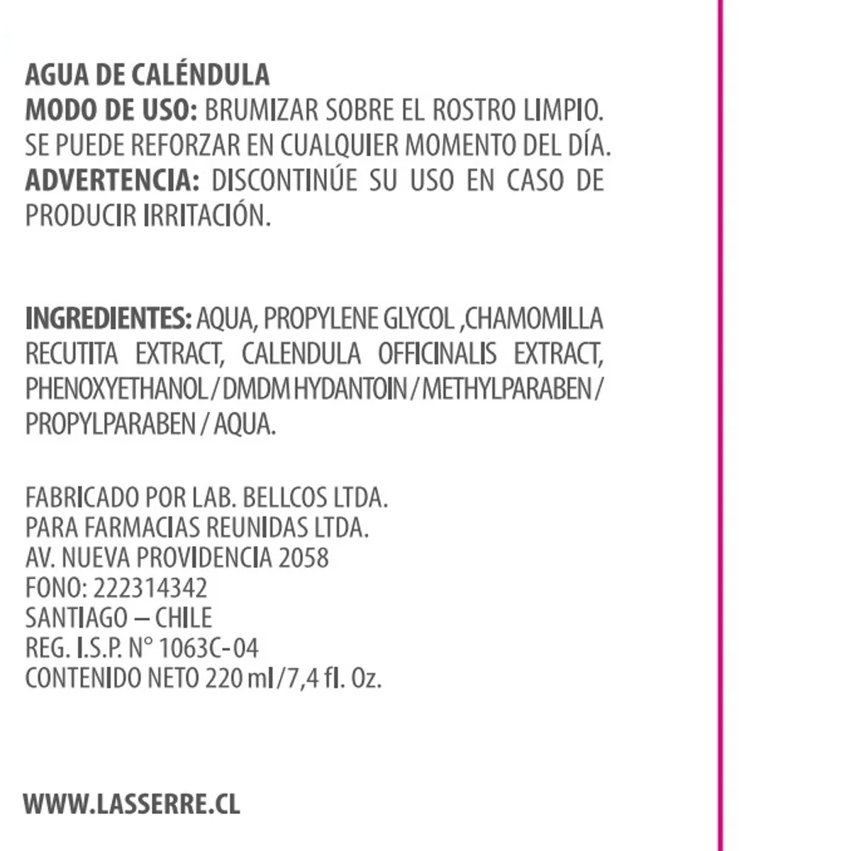 LASSERRE COSMETIQUE - Agua de Caléndula 220 ml Lasserre Cosmétique