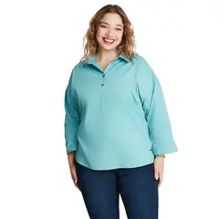 CURVI - Blusa Turquesa Popelina Manga 3/4