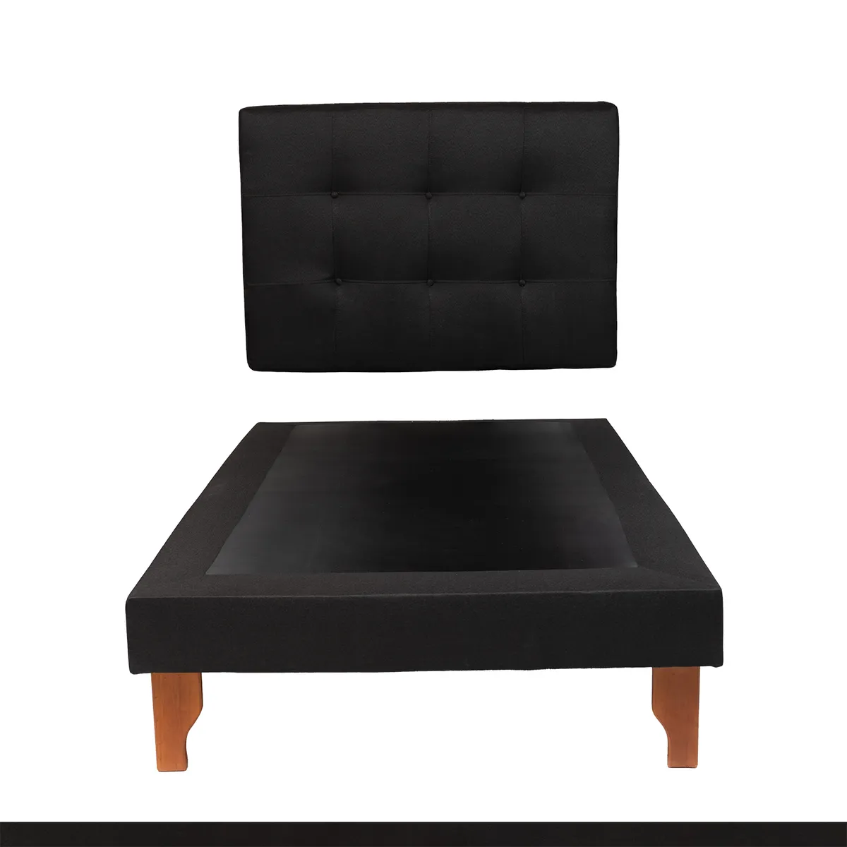 MUEBLES NEW - CAMA PLAZA Y MEDIA NEGRO LINO.