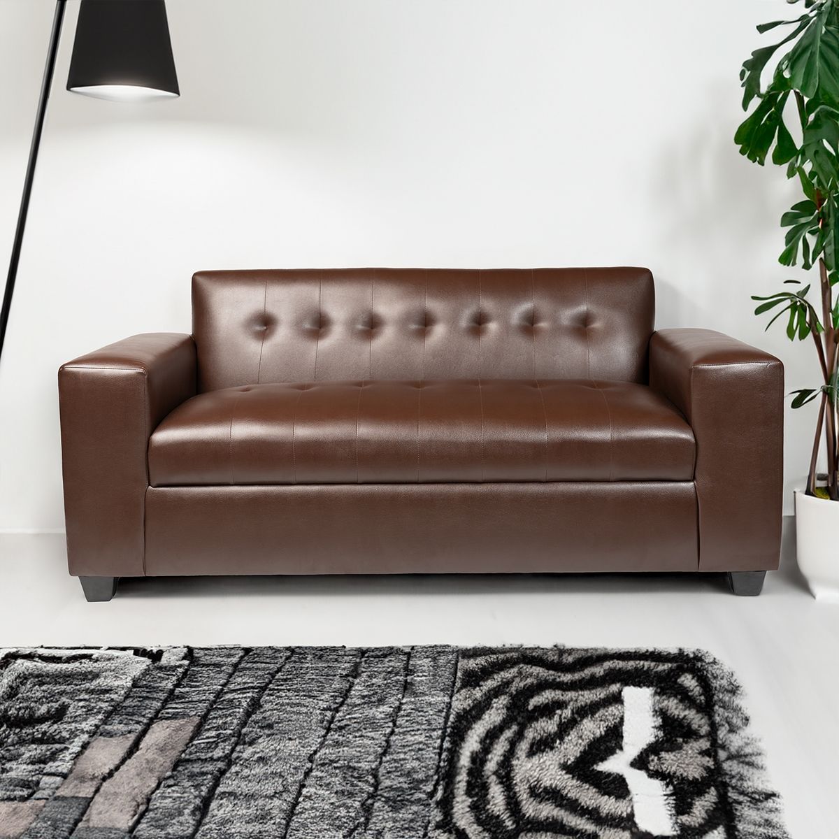 MUEBLES NEW - SOFA DOS CUERPOS ECOCUERO MARRON.