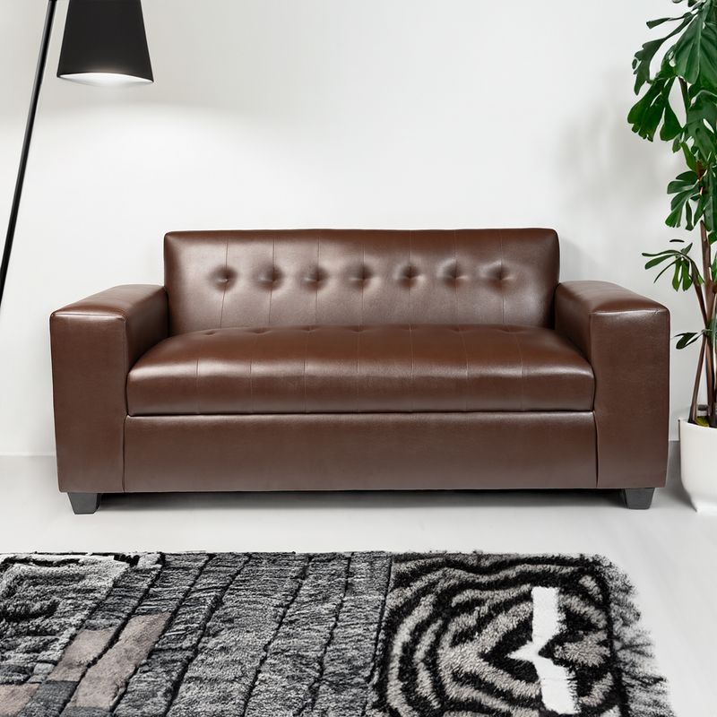 MUEBLES NEW - SOFA DOS CUERPOS ECOCUERO MARRON